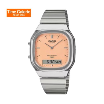 Casio Vintage AQ-240E-4A Orange Dial Stainless Steel Unisex Watch 