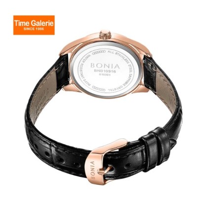 Bonia Elegance BNB10916-2592 Black Leather Strap Women Watch 