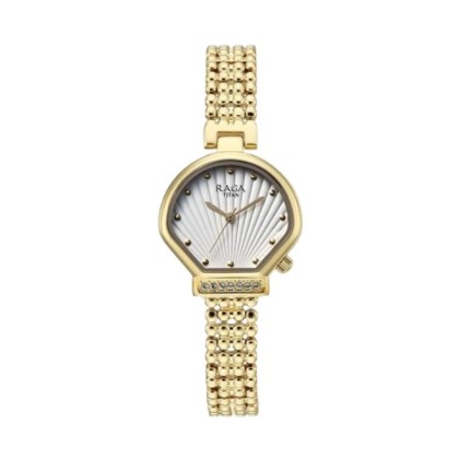 Titan Raga 95432YM01 Analog White Dial Golden Metal Strap Women Watch Titan Raga 95432YM01 Analog White Dial Golden Metal Strap Women Watch