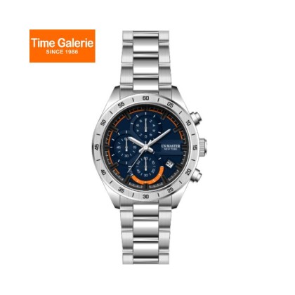 U.S Master Polo Club USM-FD01-SL-BU Date Function Solid Steel Band Men Watch 