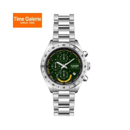U.S Master Polo Club USM-FD01-SL-GN Date Function Solid Steel Band Men Watch  