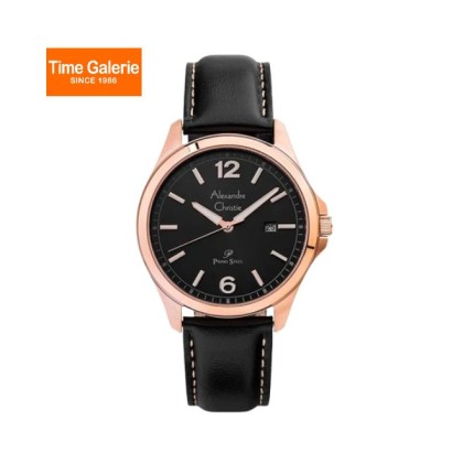 Alexandre Christie ALCW1029MDLRGBA Black Dial Leather Strap Men Watch 