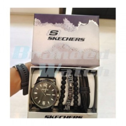 Skechers SR9043 Men's Analog Quartz Black Leather Strap Watch Gift Set Skechers SR9043 Men's Analog Quartz Black Leather Strap Watch Gift Set