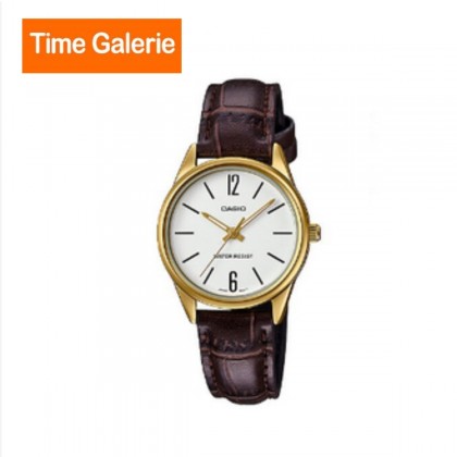 Casio LTP-V005GL-7B Quartz Analog White Dial Gold-Tone Case Brown Leather Strap Women Watch