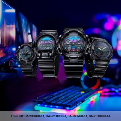 Casio G-Shock Virtual Rainbow Series GA-2100RGB-1A Black Resin Band Men Sport Watch