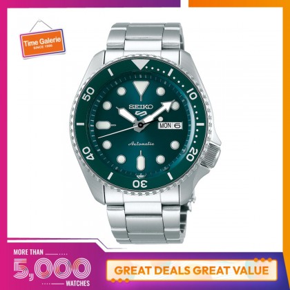 Seiko 5 Sports Superman SRPD61K1 Automatic 100M Green Dial Silver Stainless Steel Bracelet Men's Watch 