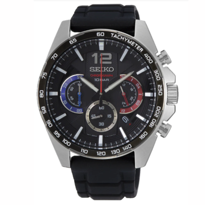 Seiko Gents SSB347P1 Sport Chronograph 100m Black Dial Black Silicone Band Watch Seiko Gents SSB347P1 Sport Chronograph 100m Black Dial Black Silicone Band Watch