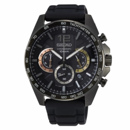 Seiko Gents SSB349P1 Sport Chronograph 100m Black Dial Black Silicone Band Watch 