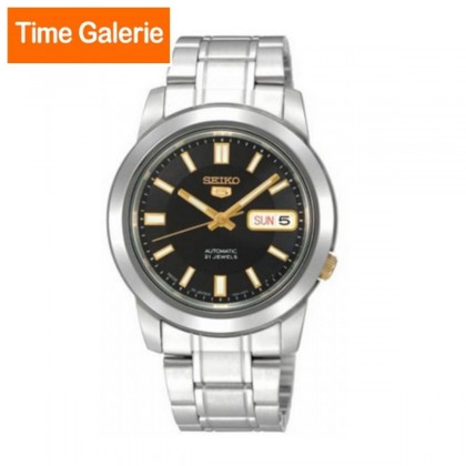Orologio Uomo Seiko 5 Automatico Quadrante Nero Bracciale Acciaio Inox SNKK17K1