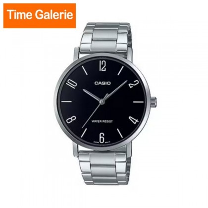 Casio General MTP-VT01D-1B2 Quartz Analog Black Dial Stainless Steel Case & Strap Men's Watch 