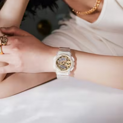 Casio G-Shock GMA-S110SG-7ADR White Strap with Gold Dial Analog-Digital Unisex Watch Casio G-Shock GMA-S110SG-7ADR White Strap with Gold Dial Analog-Digital Unisex Watch
