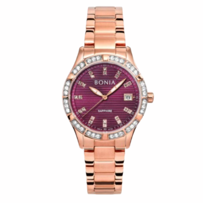 Bonia BNB10738-2567S Rose Gold Stainless Steel Strap with Purple Dial Analog Women Watch 