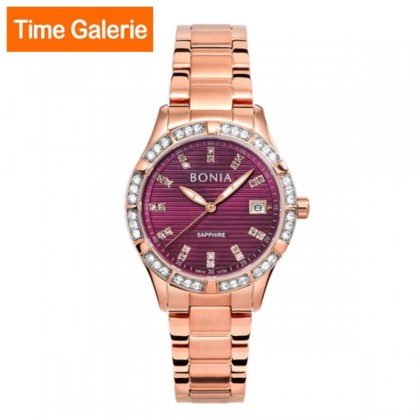 Bonia BNB10738-2567S Rose Gold Stainless Steel Strap with Purple Dial Analog Women Watch 