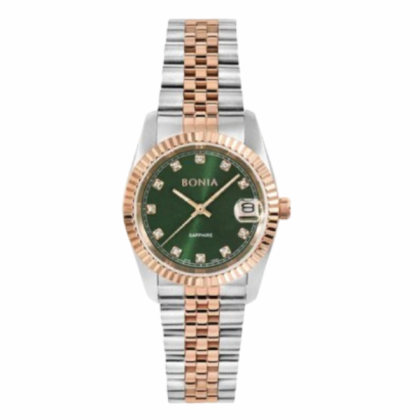 Bonia BNB10550-3697 Silver/ Rose Gold Stainless Steel Strap with Green Dial Analog Women Watch 