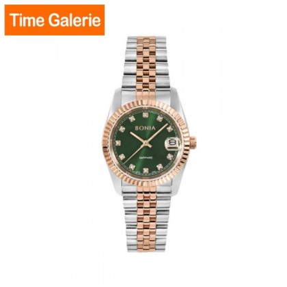Bonia BNB10550-3697 Silver/ Rose Gold Stainless Steel Strap with Green Dial Analog Women Watch 