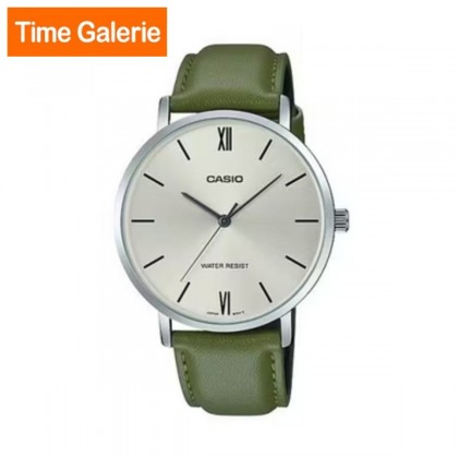 Casio General MTP-VT01L-3B Quartz Analog Silver Dial Stainless Steel Case & Green Leather Strap Men's Watch Casio General MTP-VT01L-3B Quartz Analog Silver Dial Stainless Steel Case & Green Leather Strap Men's Watch