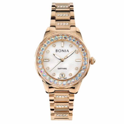 Bonia Cristallo BNB10635-2557S Rose Gold Stainless Steel Strap with White Dial Analog Women Watch