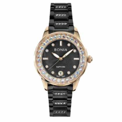 Bonia Cristallo BNB10635-2037S Black Stainless Steel Strap with Blak Dial Analog Women Watch Bonia Cristallo BNB10635-2037S Black Stainless Steel Strap with Blak Dial Analog Women Watch