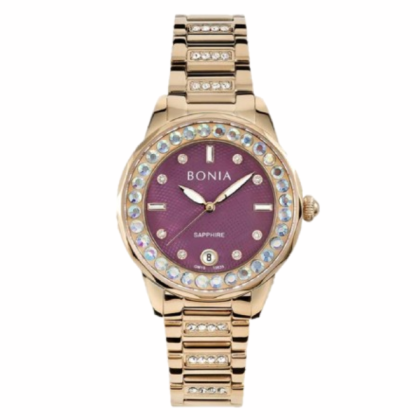 Bonia Cristallo BNB10635-2567S Rose Gold Stainless Steel Strap with Purple Dial Analog Women Watch Bonia Cristallo BNB10635-2567S Rose Gold Stainless Steel Strap with Purple Dial Analog Women Watch