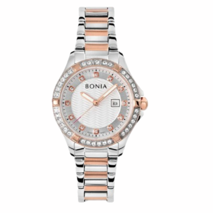Bonia Women Elegance BNB10697-2617S Silver/Rose Gold Stainless Steel Strap with Silver DIal Analog Watch Bonia Women Elegance BNB10697-2617S Silver/Rose Gold Stainless Steel Strap with Silver DIal Analog Watch