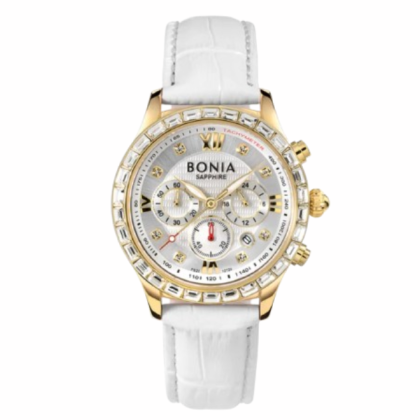 Bonia Women Chronograph BNB10729-2213S White Leather Strap with Silver DIal Analog Watch Bonia Women Chronograph BNB10729-2213S White Leather Strap with Silver DIal Analog Watch