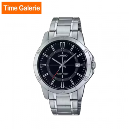 Casio General MTP-V004D-1CU Silver Stainless Steel Strap with Black Dial Analog Men Watch