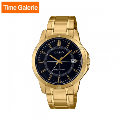 Casio General MTP-V004G-1CU Gold Stainless Steel Strap with Black Dial Analog Men Watch