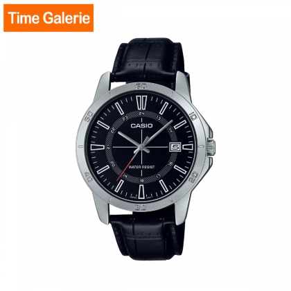 Casio General MTP-V004L-1CU Black Leather Strap with Black Dial Analog Men Watch Casio General MTP-V004L-1CU Black Leather Strap with Black Dial Analog Men Watch