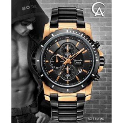 Alexandre Christie Chronograph ALCW6141MCBBRBA Black Gold Stainless Steel Strap Analog Men Watch Alexandre Christie Chronograph ALCW6141MCBBRBA Black Gold Stainless Steel Strap Analog Men Watch