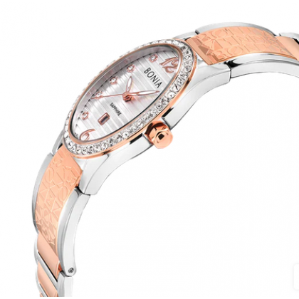 Bonia Monogram BNB10731-2615S Rose Gold Stainless Steel Strap Women Watch