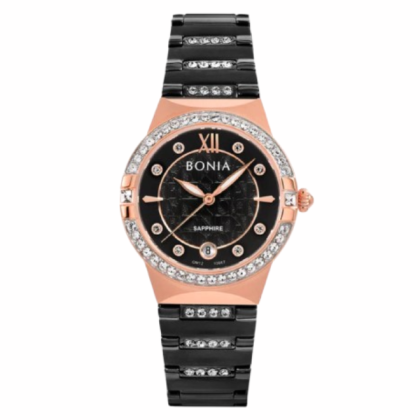 Bonia Cristallo BNB10667-2039S Diamond Bezel with Black Strap Women Watch Bonia Cristallo BNB10667-2039S Diamond Bezel with Black Strap Women Watch