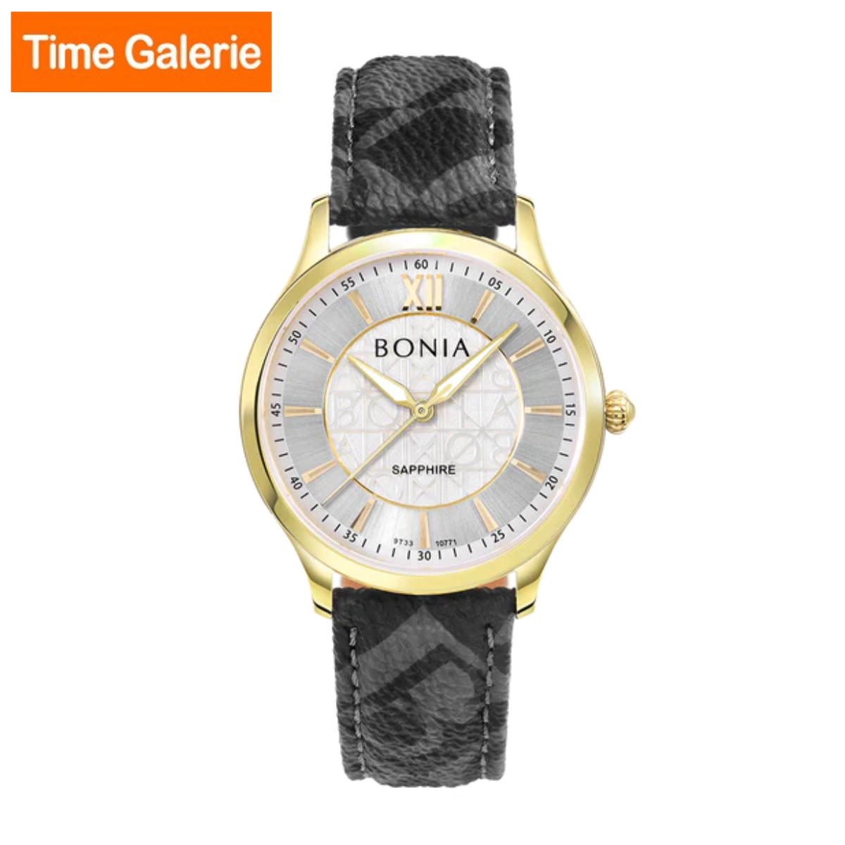 Bonia Monogram BNB10771-1213 Black Monogram Leather Strap Men Watch