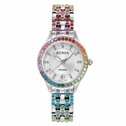 Bonia Cristallo BNB10728-2317S Rainbow Diamond Strap Analog Women Watch