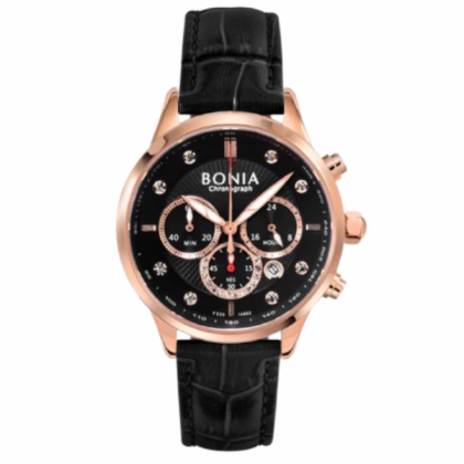 Bonia Chronograph BNB10802-2537C Three Eyes Black Leather Strap Women Watch Bonia Chronograph BNB10802-2537C Three Eyes Black Leather Strap Women Watch