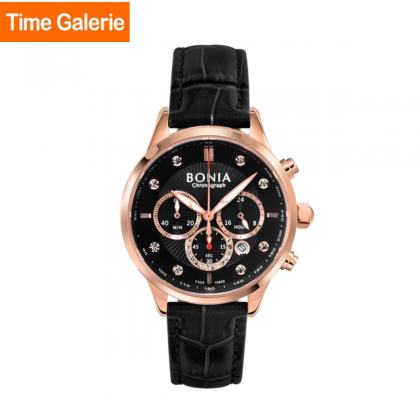 Bonia Chronograph BNB10802-2537C Three Eyes Black Leather Strap Women Watch Bonia Chronograph BNB10802-2537C Three Eyes Black Leather Strap Women Watch