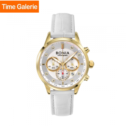 Bonia Chronograph BNB10802-2217C Three Eyes White Leather Strap Women Watch