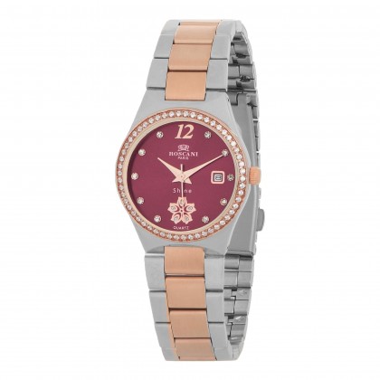 ROSCANI ROSWS986G9 Red Dial Gold Stainless Steel Strap Analog Women Watch
