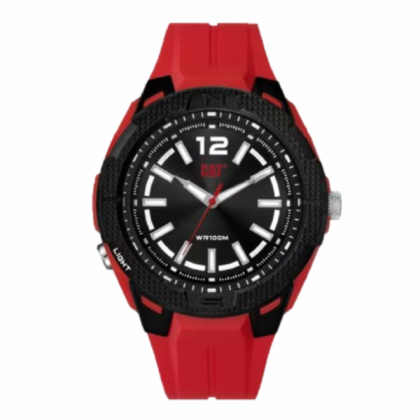 CAT Phoenix P9-160-28-121 Black Red Dial Red Rubber Strap Analog Men Watch