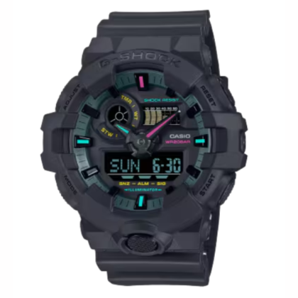 Casio G-Shock Multi-Fluorescent Accents Series GA-700MF-1A Black Resin Band Men Sports Watch