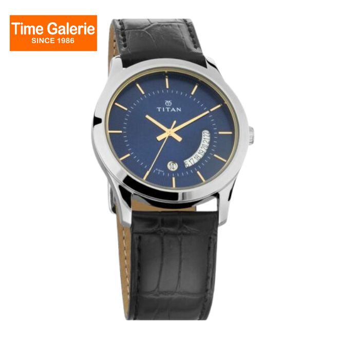 Titan Quartz 1823SL01 Blue Dial Leather Strap Men Watch